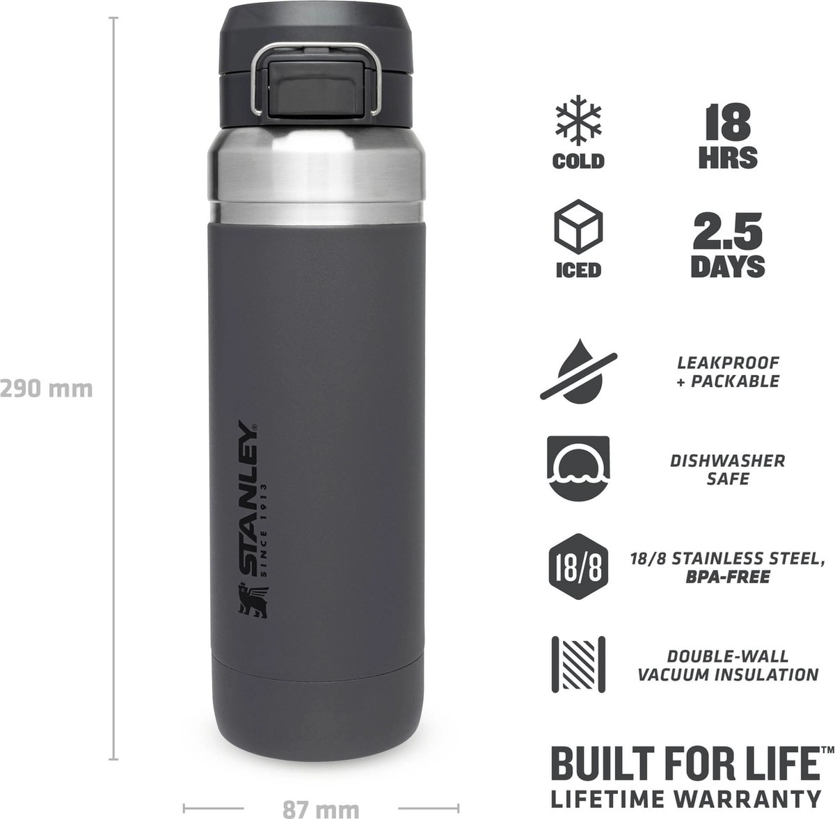 Thermosbeker Stanley The Quick Flip Charcoal 1,06L 5 Thermosbeker Stanley The Quick Flip Charcoal 1,06L - Image 5